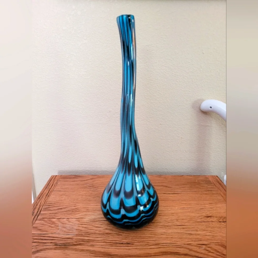 Murano Glass Fratelli Toso Fenicio Blue and Gray longneck 17 in tall, Prestine! - Picture 1 of 3